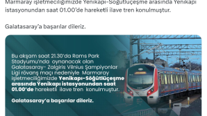 Galatasaray’ın maçı için Yenikapı-Söğütlüçeşme Marmaray trenine ek sefer eklendi